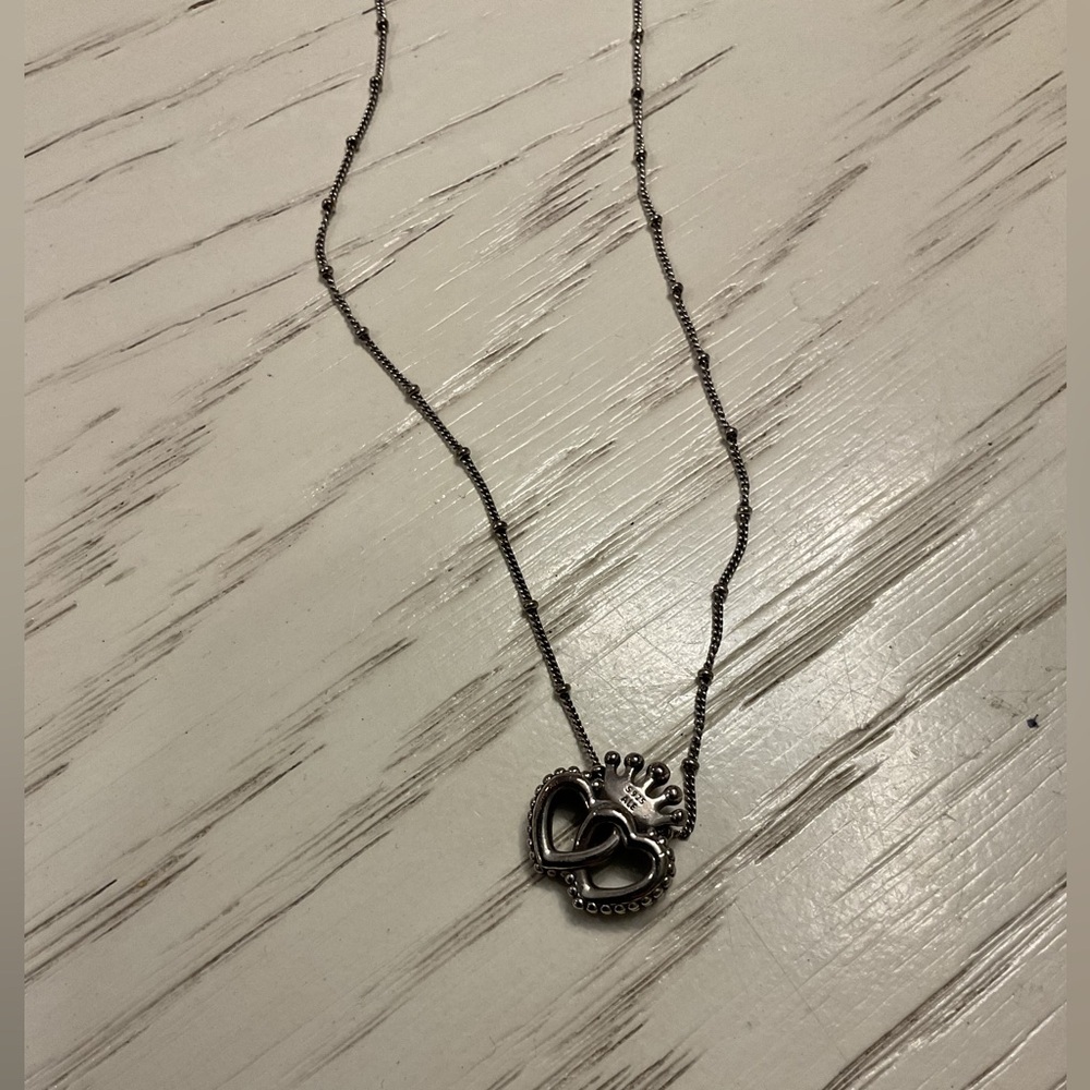 Pandora Crown & Interwined Hearts Pendant Necklace S925 Sterling Silver - Picture 2 of 3